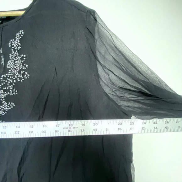 NWT Anne Carson 100% Silk Blouse 1X Beaded Embroidered Black Boho Chic Top - Picture 7 of 9